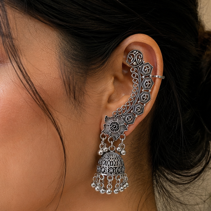 Oxidised Earcuff with jhumka danglers (502-309)
