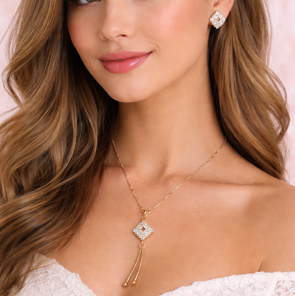 Cz Necklace and earrings set with box