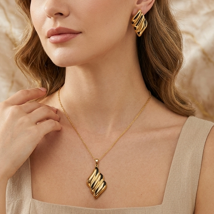 Anti Tarnish Combo Set with 1 Pair of Earring and Necklace 18