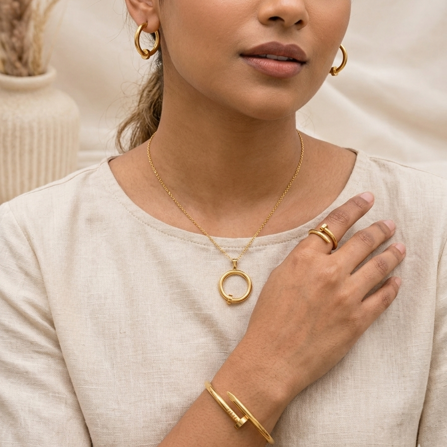 Anti Tarnish Combo Set with 1 pair of Earring, Bracelet, Necklace and Ring