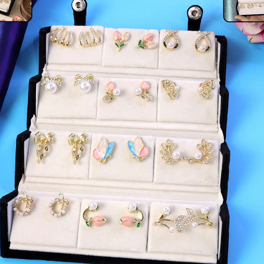 Trending 12 pair korean earrings with box (including trending flip box)
