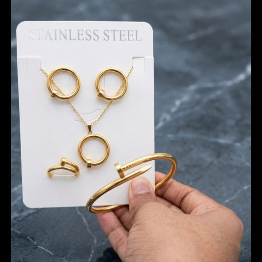 Anti Tarnish Combo Set with 1 pair of Earring, Bracelet, Necklace and Ring
