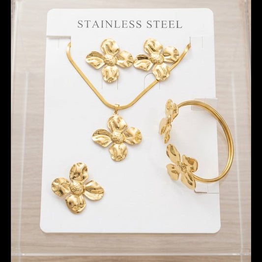 Anti Tarnish Combo Set with 1 Pair of Earring, Bracelet, Necklace and Ring