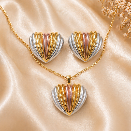 Anti Tarnish 3-Tone Combo Set with 1 pair of earring and Necklace 6