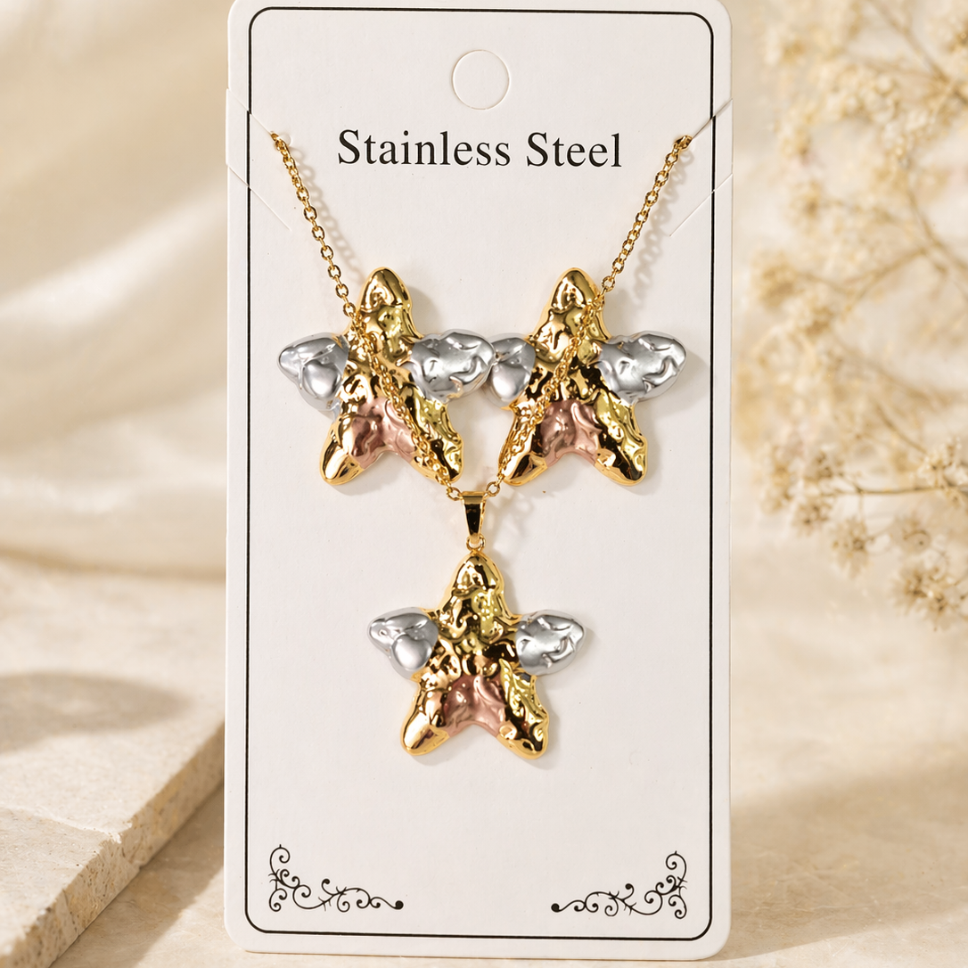 Anti Tarnish 3-Tone Combo Set with 1 pair of earring and Necklace 13