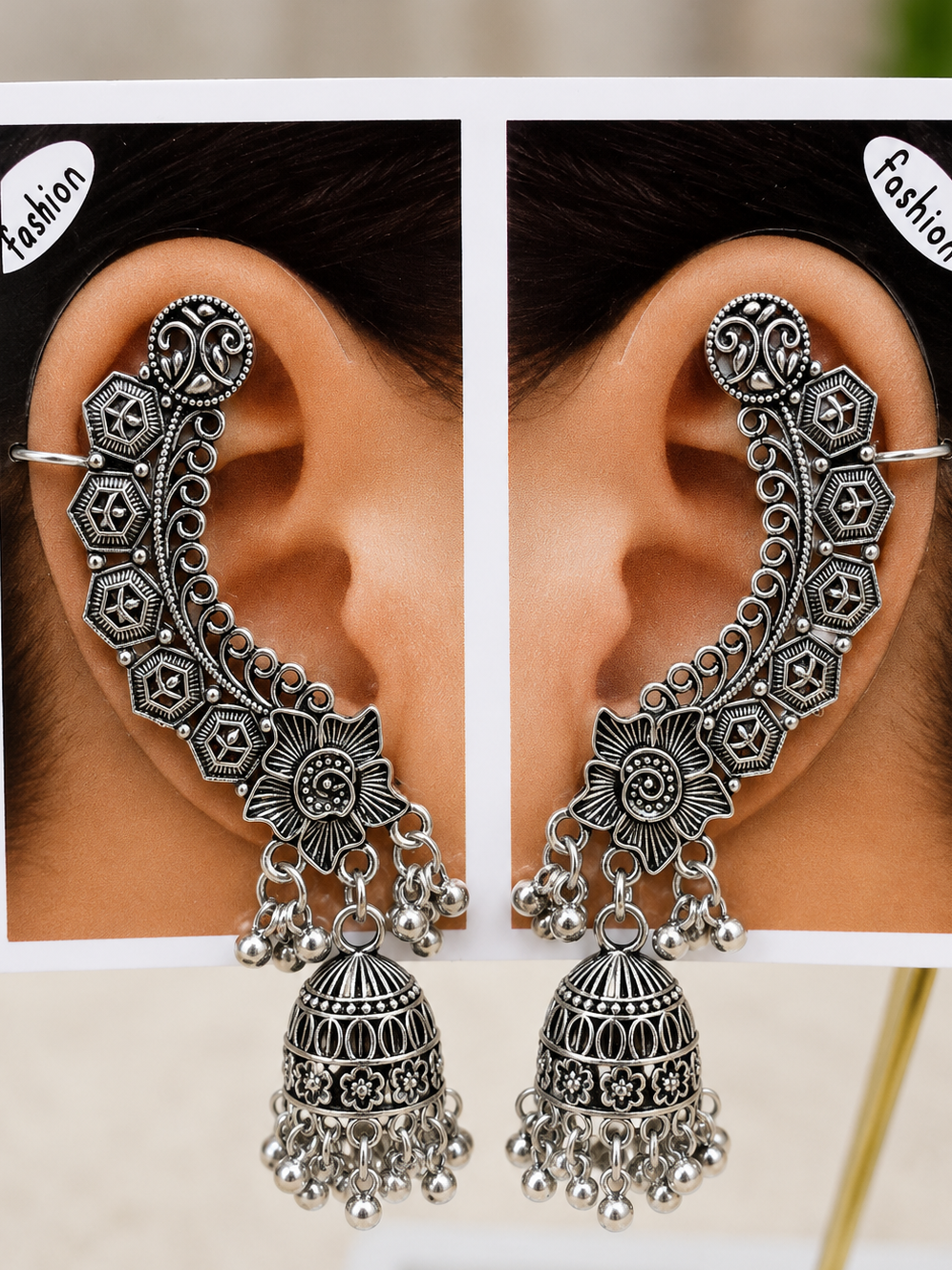 Oxidised Earcuff with jhumka danglers (502-309)