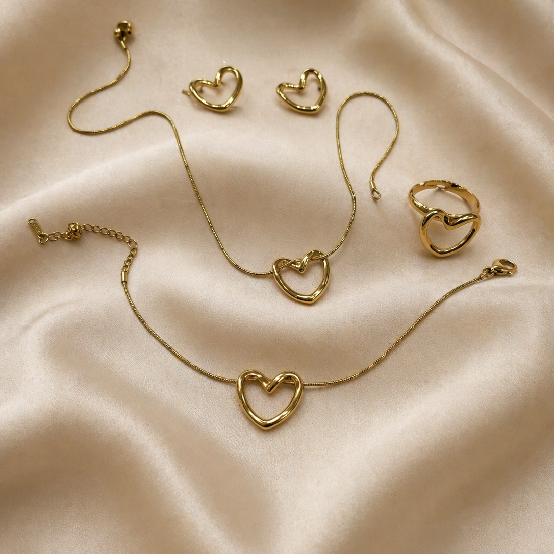 Anti Tarnish Combo Set With 1 Pair of Earring, Bracelet, Necklace and Ring