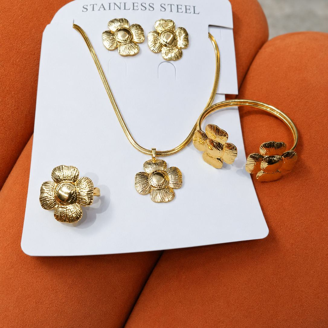 Anti Tarnish Combo Set With 1 Pair of Earring, Bracelet, Necklace and Ring