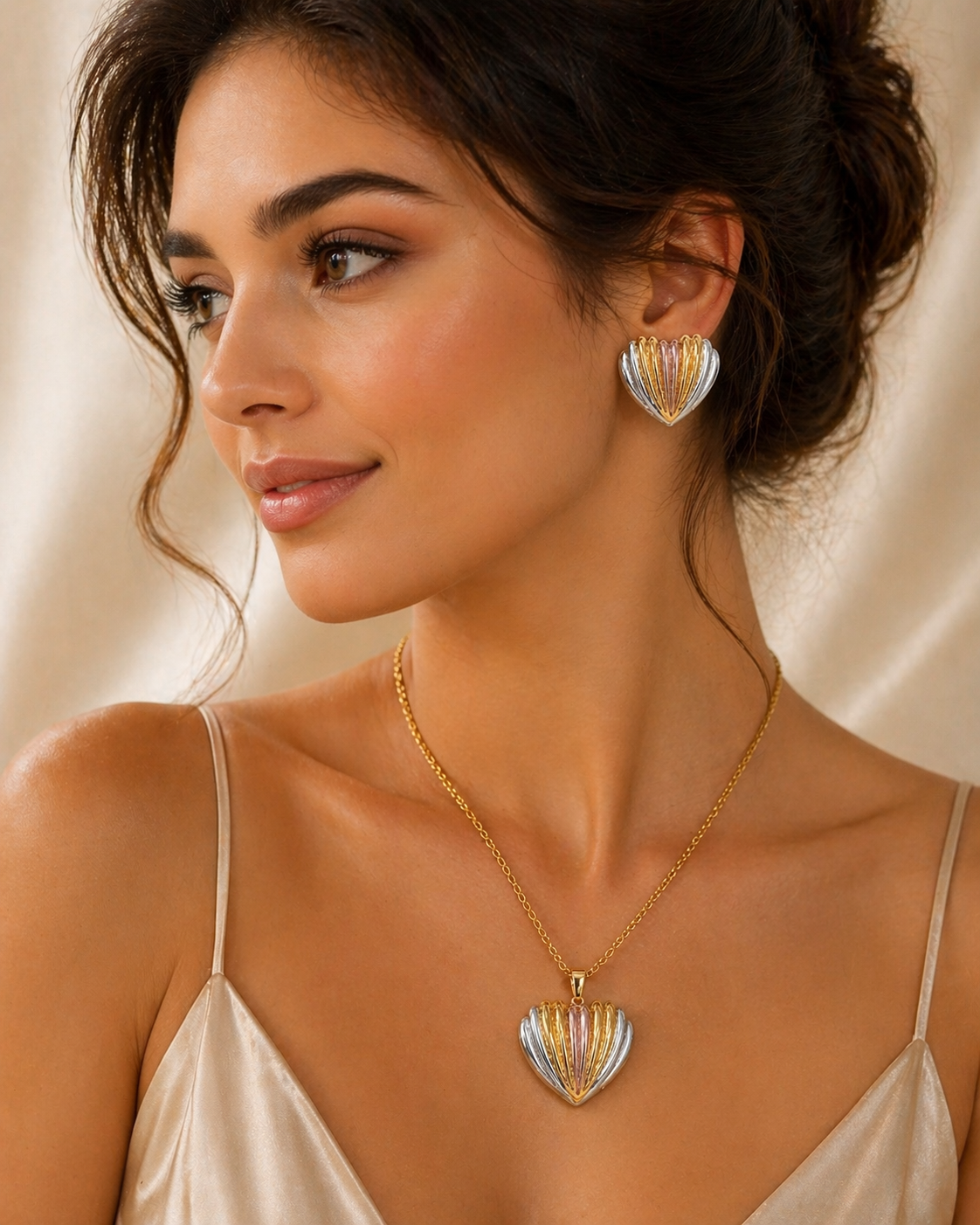 Anti Tarnish 3-Tone Combo Set with 1 pair of earring and Necklace 6