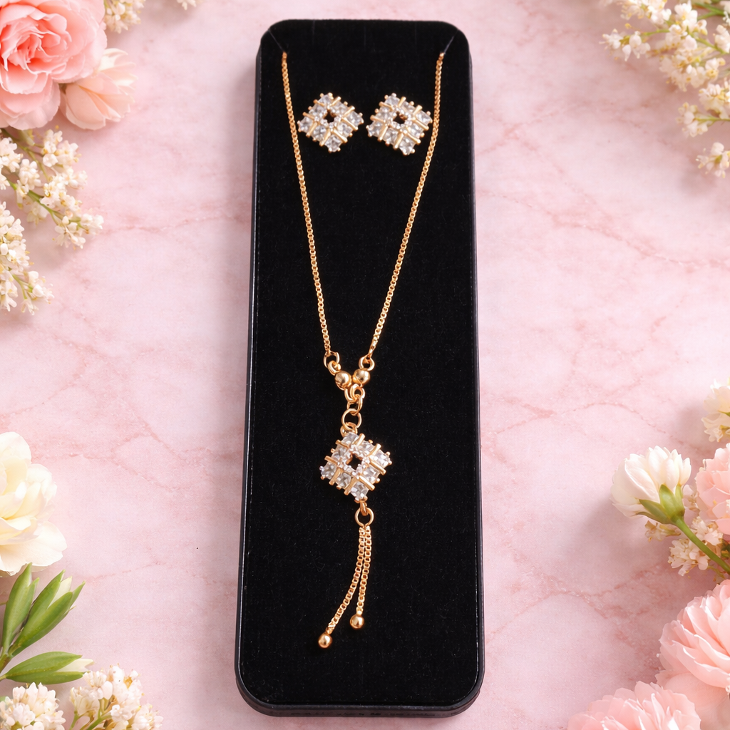 Cz Necklace and earrings set with box