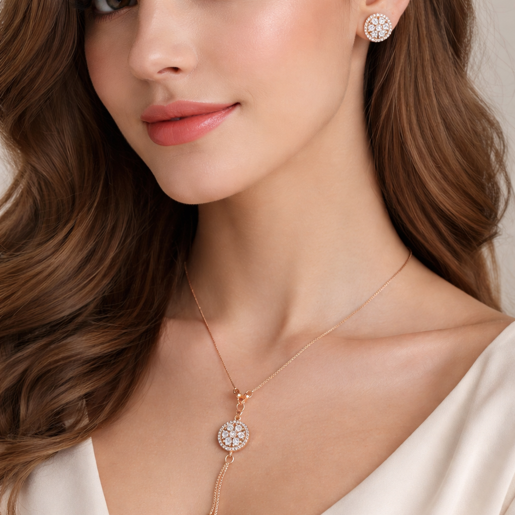 Cz Earring and Necklace  with set box