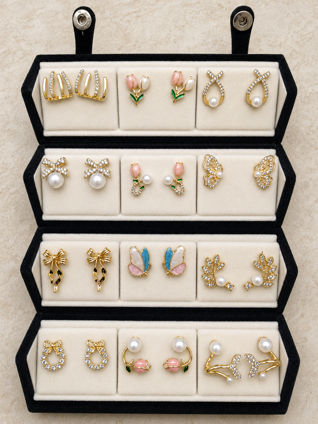 Trending 12 pair korean earrings with box (including trending flip box)