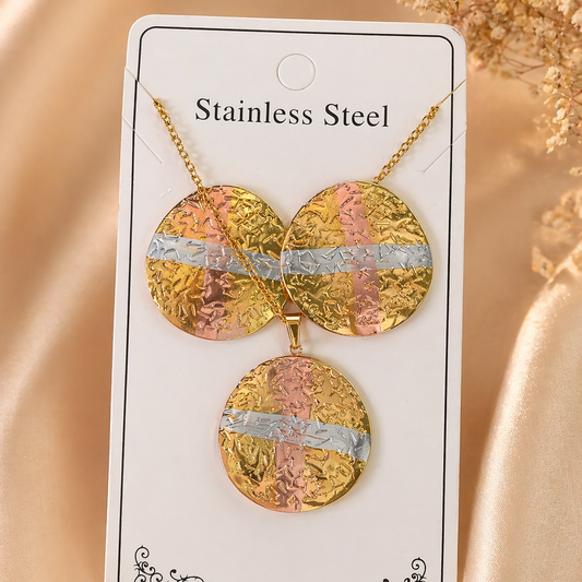 Anti Tarnish 3-Tone Combo Set with 1 pair of earring and Necklace 9