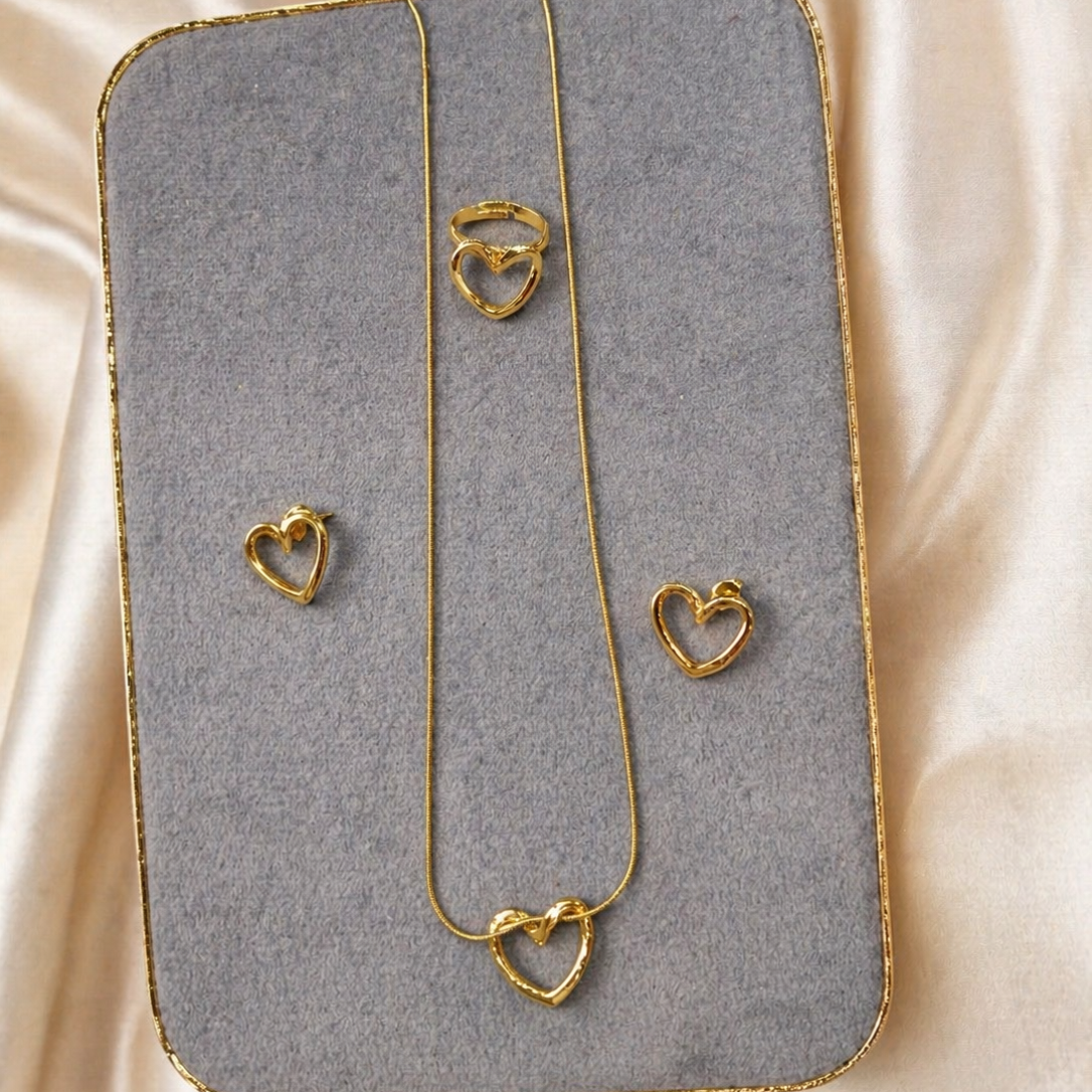 Anti Tarnish Combo Set with 1 Pair of Earring, Necklace and Ring