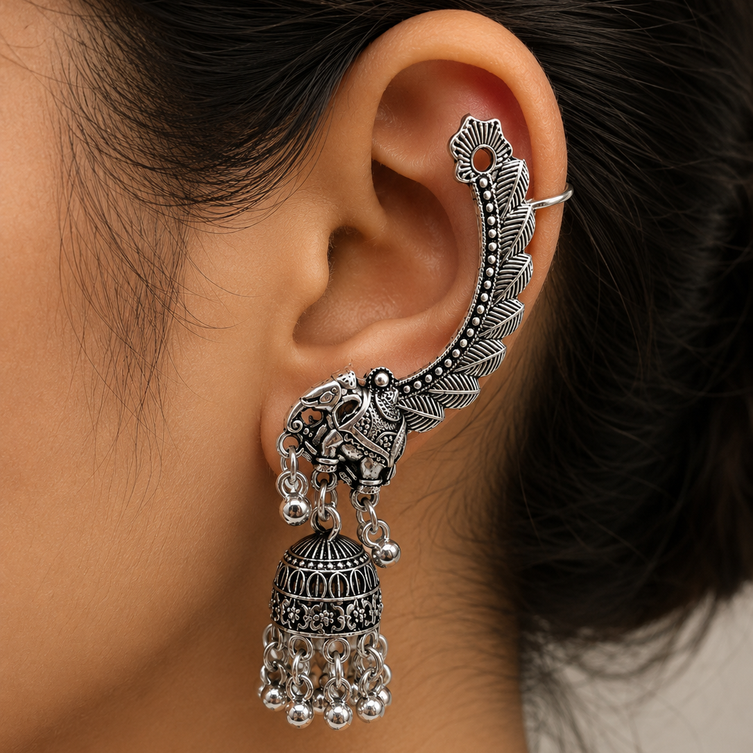 Oxidised Earcuff with jhumka danglers (502-309)