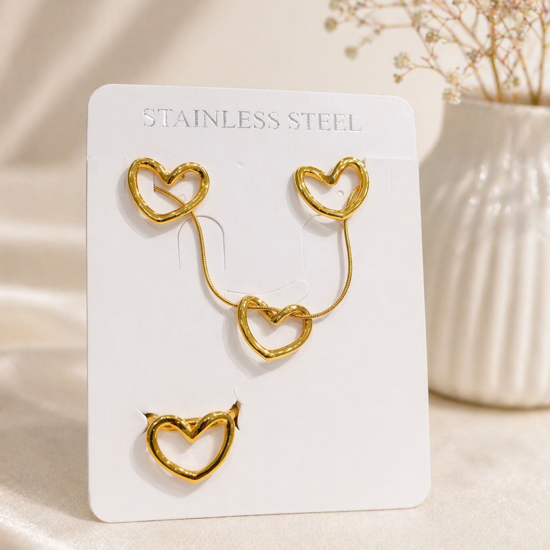 Anti Tarnish Combo Set with 1 Pair of Earring, Necklace and Ring