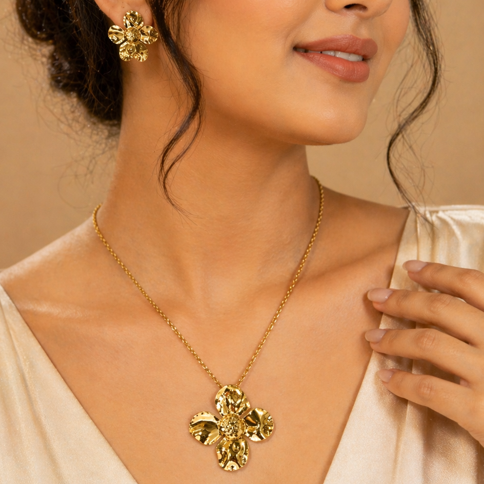 Anti Tarnish Combo Set with 1 pair of earring and Necklace