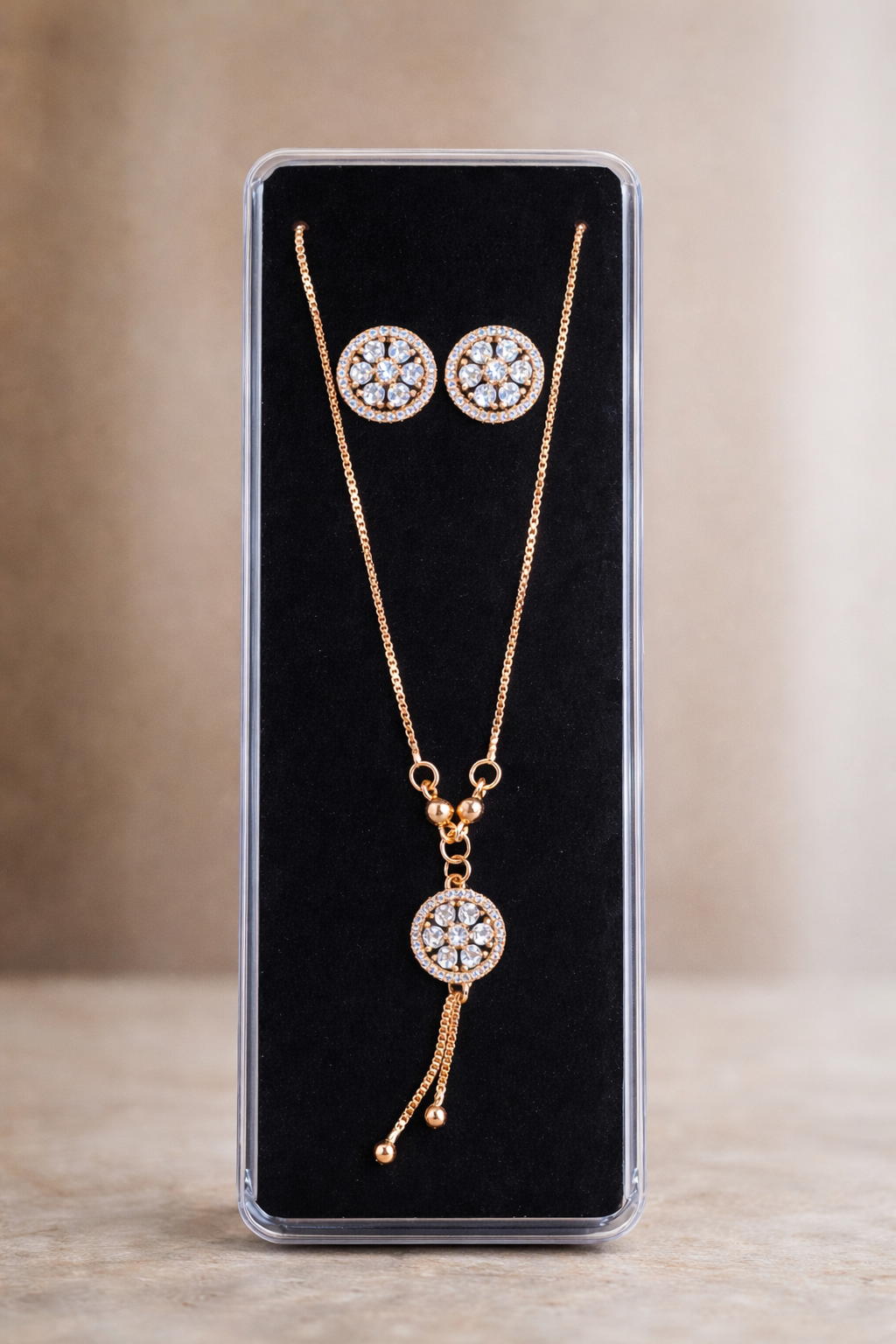 Cz Earring and Necklace  with set box