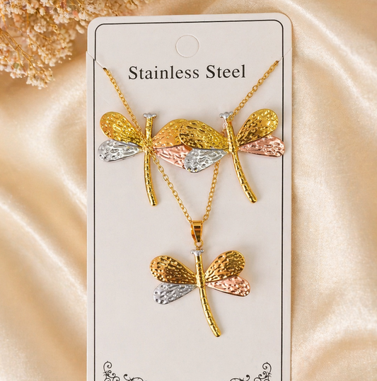Anti Tarnish 3-Tone Combo Set with 1 pair of earring and Necklace 8