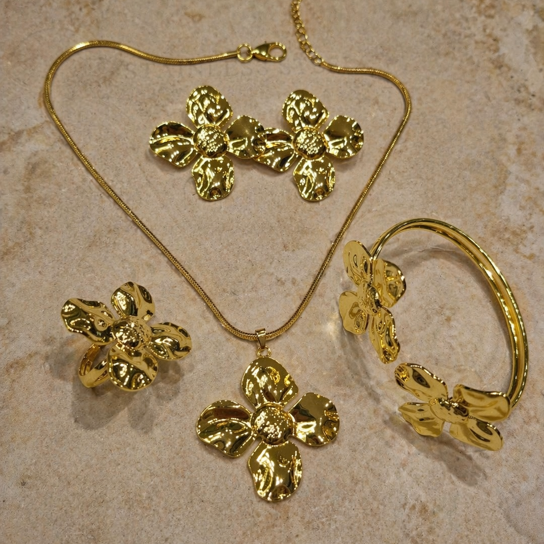Anti Tarnish Combo Set with 1 Pair of Earring, Bracelet, Necklace and Ring