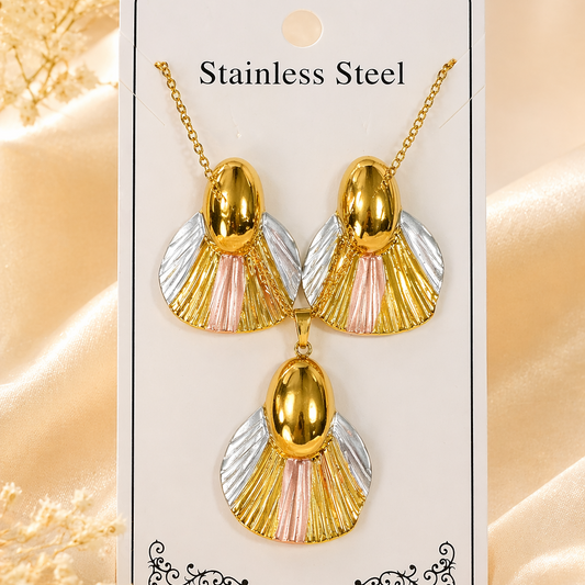 Anti Tarnish 3-Tone Combo Set with 1 pair of earring and Necklace 11