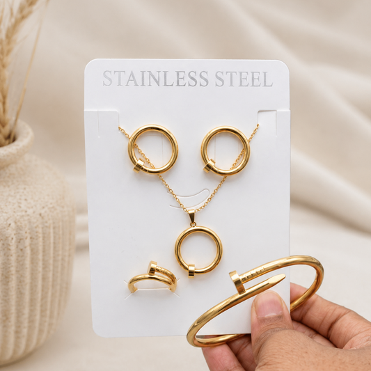 Anti Tarnish Combo Set with 1 pair of Earring, Bracelet, Necklace and Ring