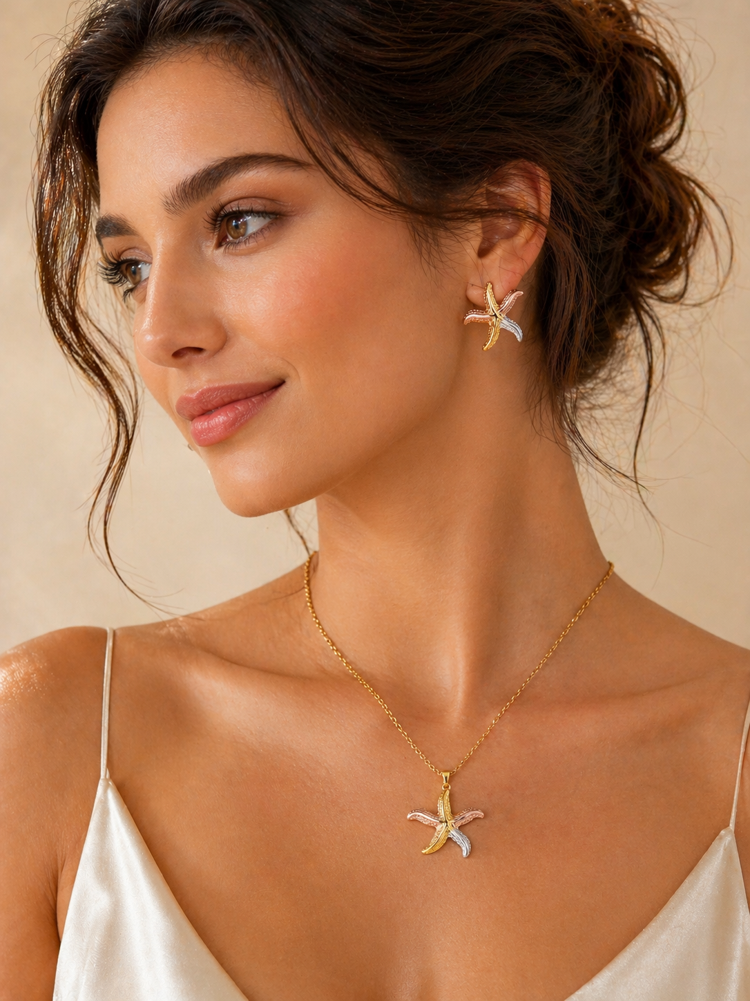 Anti Tarnish 3-tone combo set with 1 pair of earring and Necklace 4