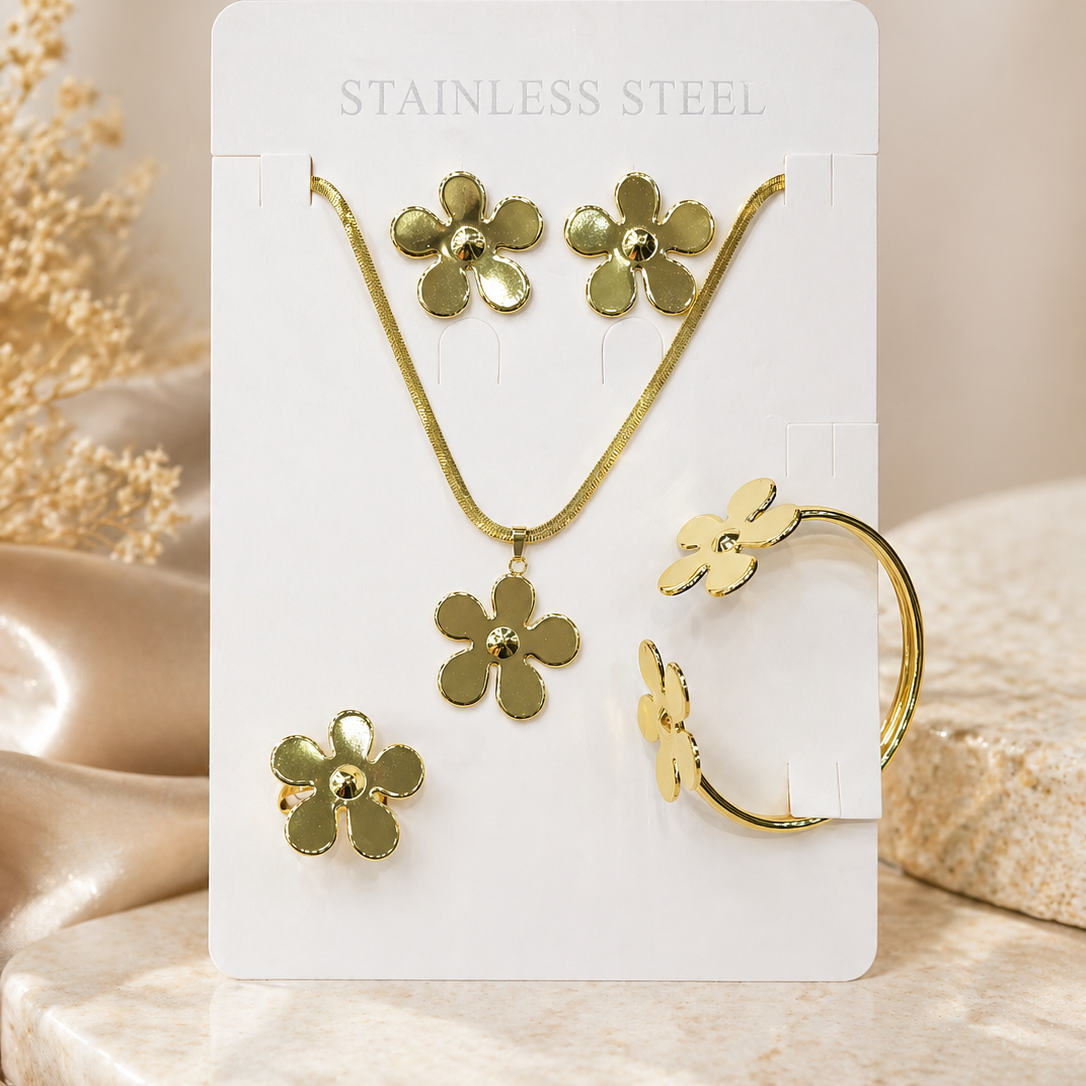 Anti Tarnish Combo Set With 1 Pair of Earring, Bracelet, Necklace and Ring