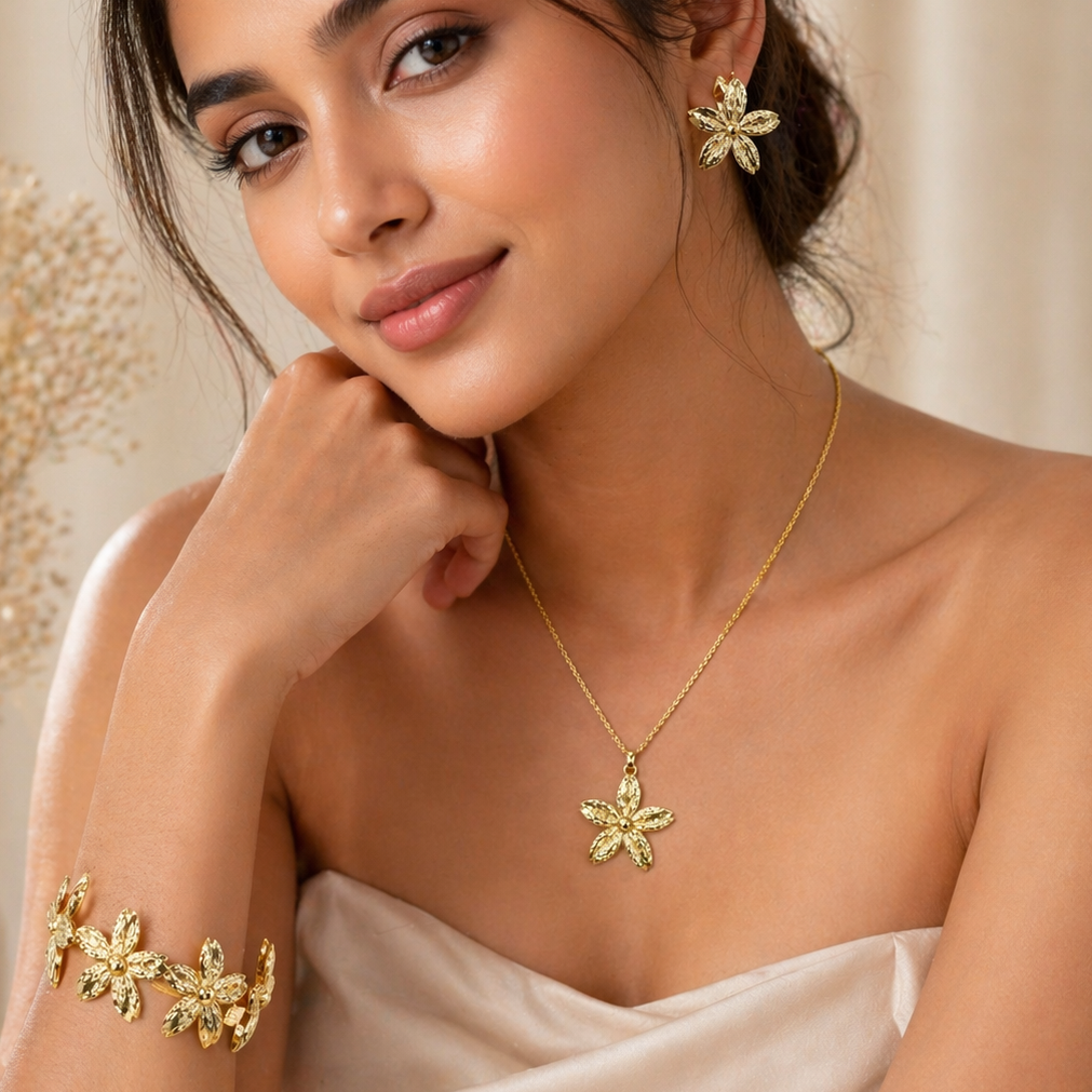 Anti Tarnish  Combo Set with 1 pair of Earring, Bracelet and Necklace
