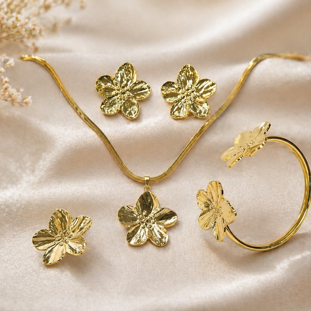 Anti Tarnish Combo Set With 1 Pair of Earring, Bracelet, Necklace and Ring