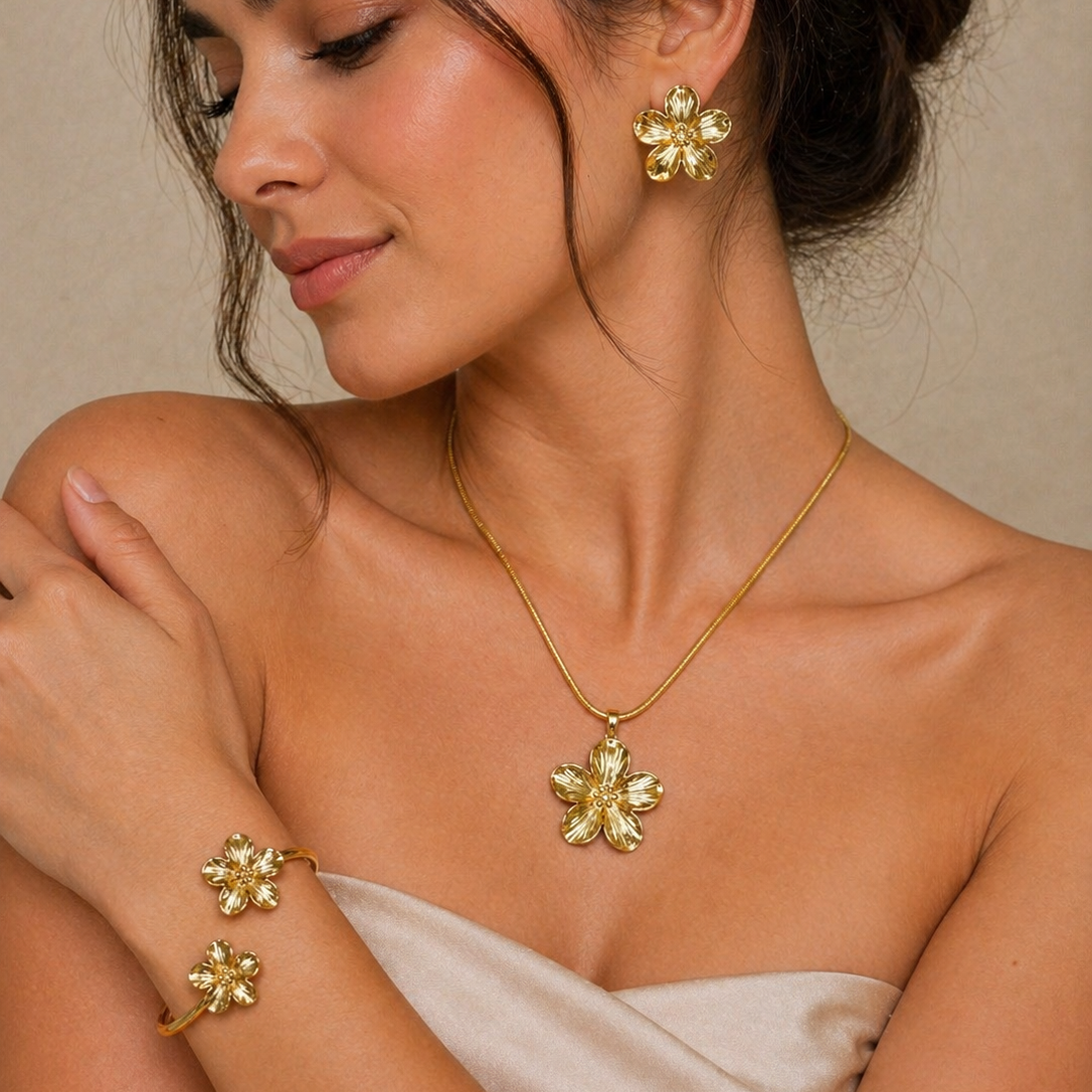 Anti Tarnish Combo Set With 1 Pair of Earring, Bracelet, Necklace and Ring