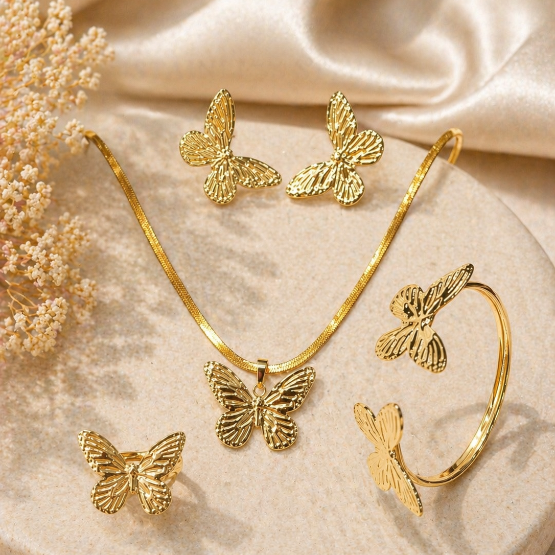 Anti Tarnish Combo Set With 1 Pair of Earring, Bracelet, Necklace and Ring