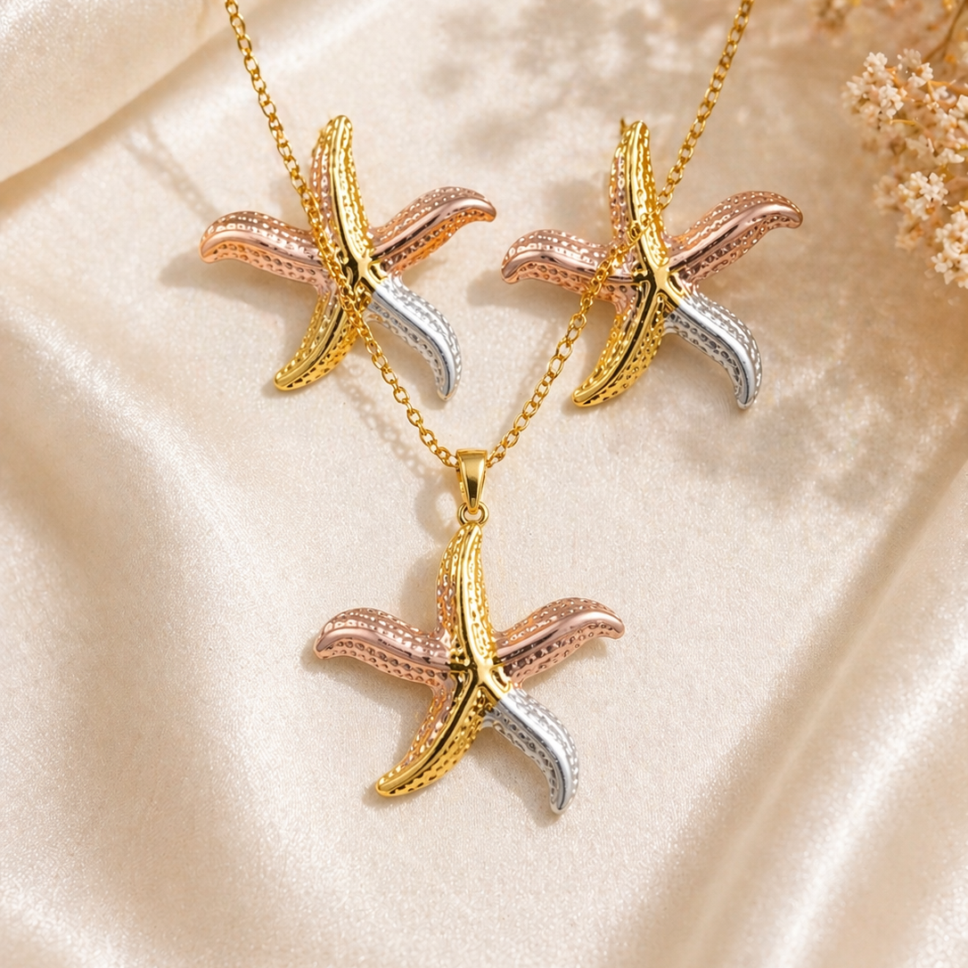 Anti Tarnish 3-tone combo set with 1 pair of earring and Necklace 4