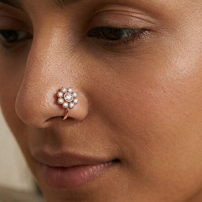 Anti Tarnish CZ nose pin 21