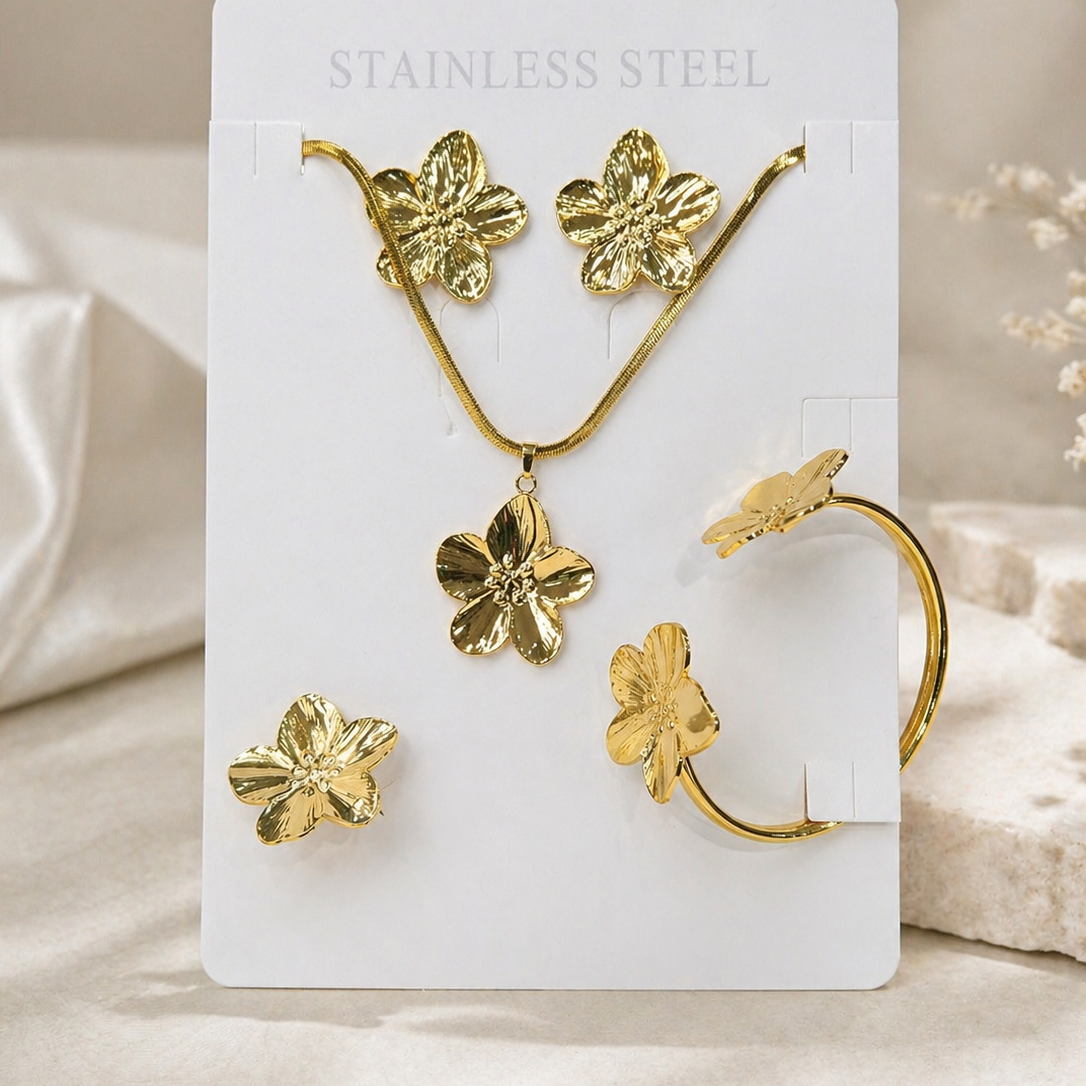 Anti Tarnish Combo Set With 1 Pair of Earring, Bracelet, Necklace and Ring