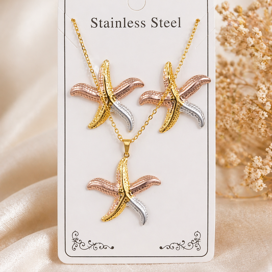 Anti Tarnish 3-tone combo set with 1 pair of earring and Necklace 4