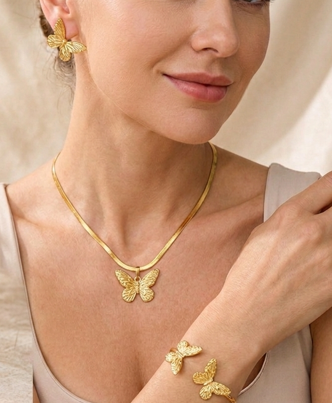 Anti Tarnish Combo Set With 1 Pair of Earring, Bracelet, Necklace and Ring